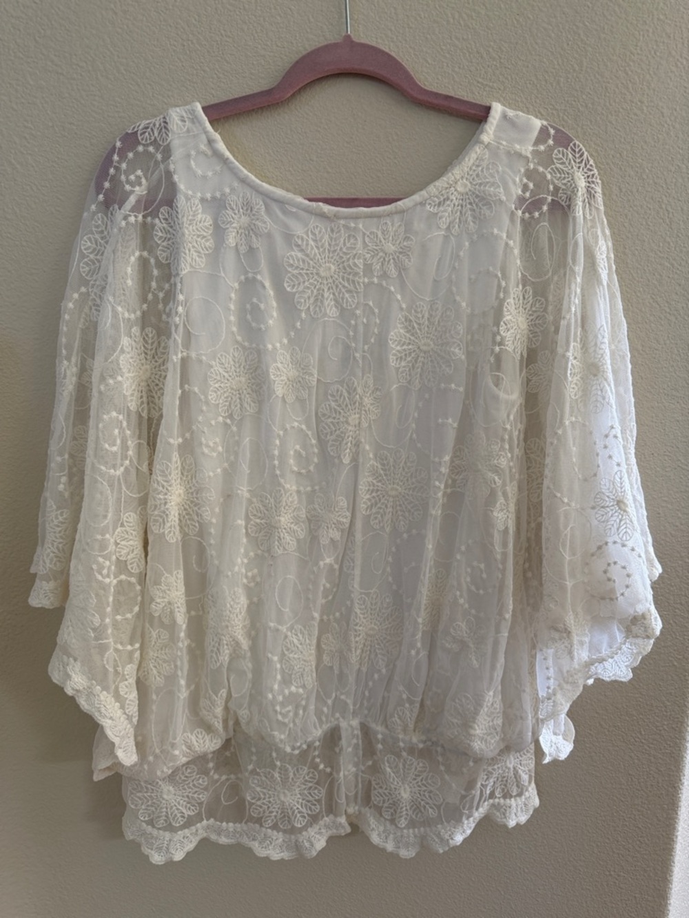 Vintage Cream Lace Boho Tunic Top - Picture 7 of 8